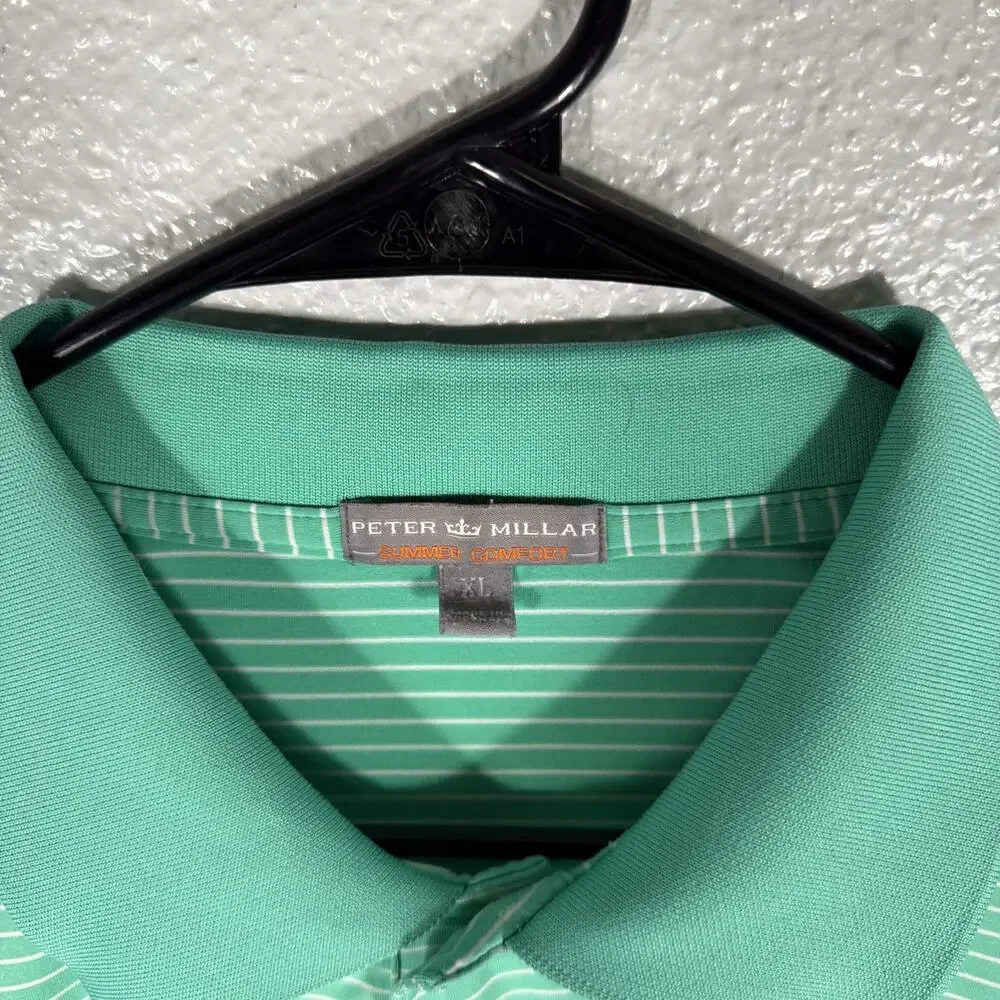 Peter Millar Summer Comfort Polo XL Mens Green White Striped Golf Performance